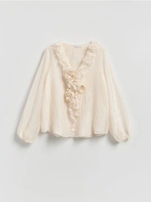 Reserved - Bluzka z falbaną - złamana biel