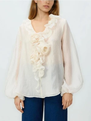 Reserved - Bluzka z falbaną - złamana biel