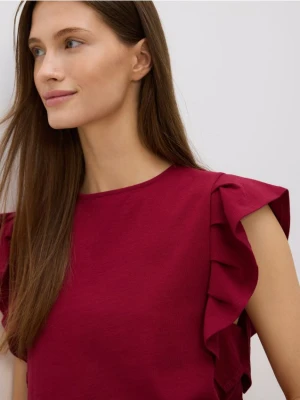 Reserved - Bluzka z falbanami - bordowy