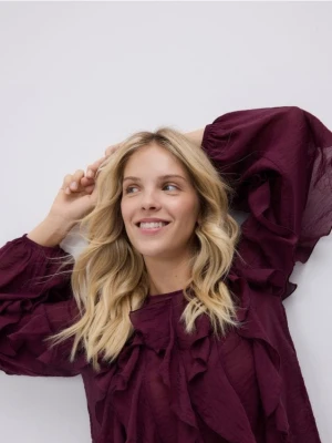 Reserved - Bluzka z falbanami - ciemnofioletowy