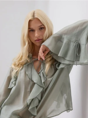 Reserved - Bluzka z falbanami - jasnoturkusowy