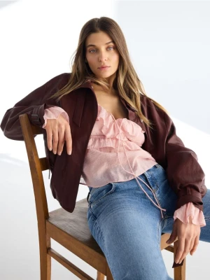 Reserved - Bluzka z falbanami - różowy