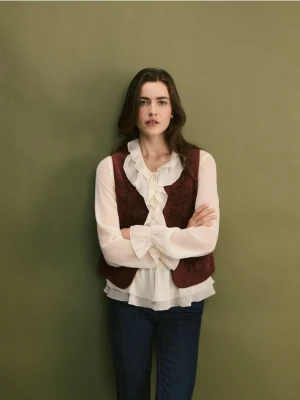 Reserved - Bluzka z falbanami - złamana biel