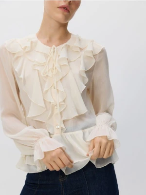 Reserved - Bluzka z falbanami - złamana biel