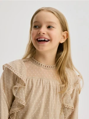 Reserved - Bluzka z falbanką - beżowy