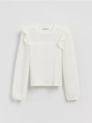 Reserved - Bluzka z falbanką - złamana biel