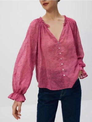 Reserved - Bluzka z falbankami - pastelowy róż