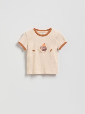 Reserved - Bluzka z haftem - kremowy