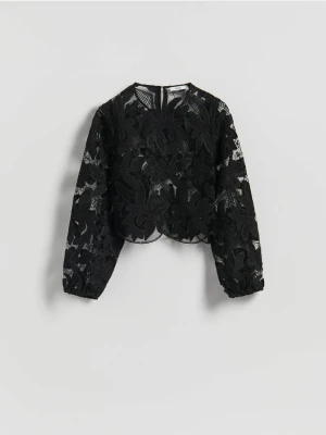 Reserved - Bluzka z haftowanym wzorem - czarny