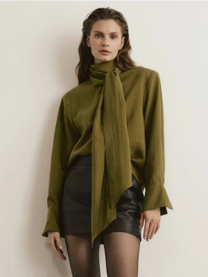 Reserved - Bluzka z kokardą - oliwkowy