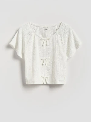 Reserved - Bluzka z kokardami - złamana biel