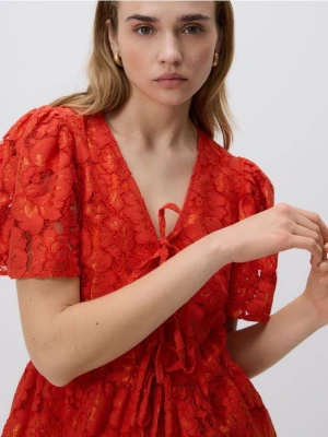 Reserved - Bluzka z koronką - intenstywna czerwień
