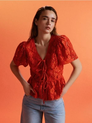 Reserved - Bluzka z koronką - intenstywna czerwień
