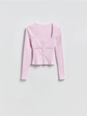 Reserved - Bluzka z koronką - pastelowy róż