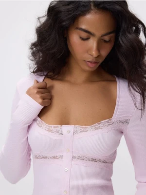 Reserved - Bluzka z koronką - pastelowy róż