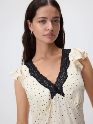 Reserved - Bluzka z koronką - złamana biel