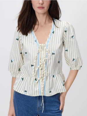Reserved - Bluzka z kwiatowym wzorem - złamana biel