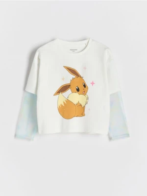 Reserved - Bluzka z łączonych materiałów Pokémon - złamana biel