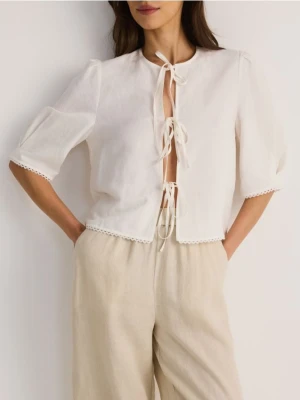 Reserved - Bluzka z lnem - biały