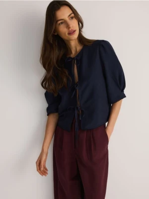 Reserved - Bluzka z lnem - granatowy