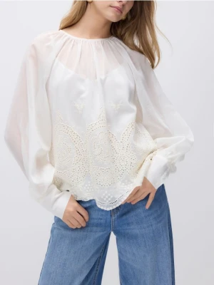 Reserved - Bluzka z lyocellem - złamana biel