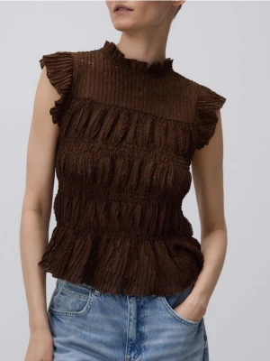 Reserved - Bluzka z marszczeniem - ciemnobrązowy