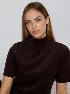 Reserved - Bluzka z metalizowaną nitką - ciemnobrązowy