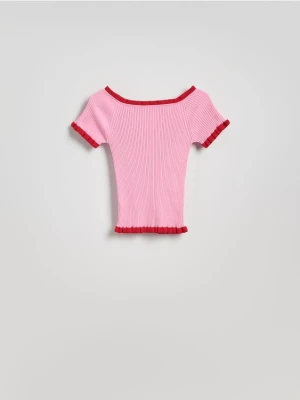 Reserved - Bluzka z ozdobną lamówką - różowy