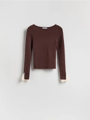 Reserved - Bluzka z ozdobną wstawką - ciemnobrązowy