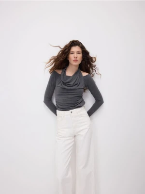 Reserved - Bluzka z ozdobnym dekoltem - ciemnoszary