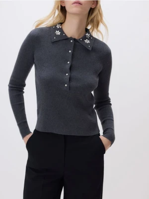 Reserved - Bluzka z ozdobnym kołnierzem - ciemnoszary