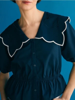 Reserved - Bluzka z ozdobnym kołnierzem - granatowy