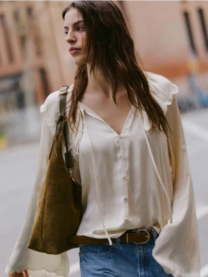 Reserved - Bluzka z ozdobnym kołnierzem - kremowy