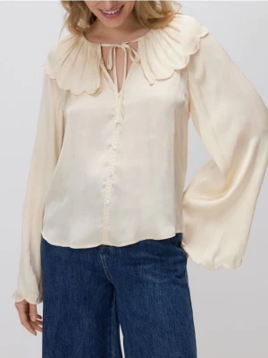 Reserved - Bluzka z ozdobnym kołnierzem - kremowy