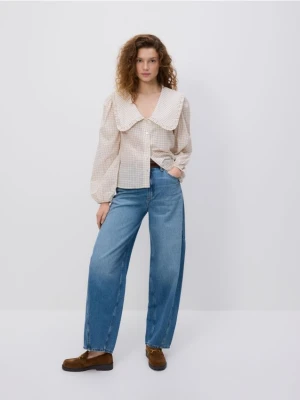 Reserved - Bluzka z ozdobnym kołnierzem - złamana biel