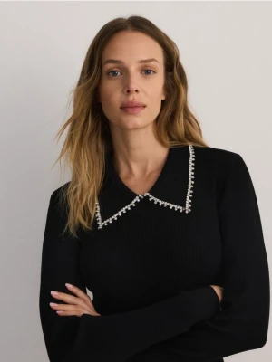 Reserved - Bluzka z ozdobnym kołnierzykiem - czarny