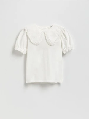 Reserved - Bluzka z ozdobnym kołnierzykiem - złamana biel