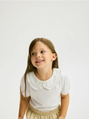 Reserved - Bluzka z ozdobnym kołnierzykiem - złamana biel