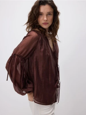 Reserved - Bluzka z ozdobnym wiązaniem - brązowy