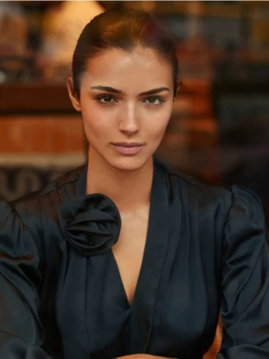 Reserved - Bluzka z ozdobnym wiązaniem - granatowy