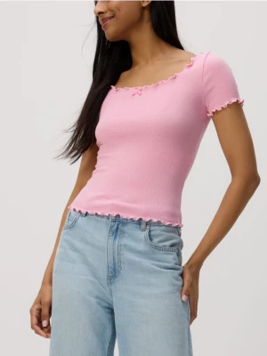 Reserved - Bluzka z ozdobnym wykończeniem - jasnopomarańczowy