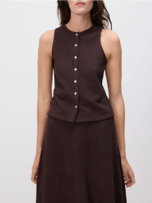 Reserved - Bluzka z ozdobnymi guzikami - ciemnobrązowy