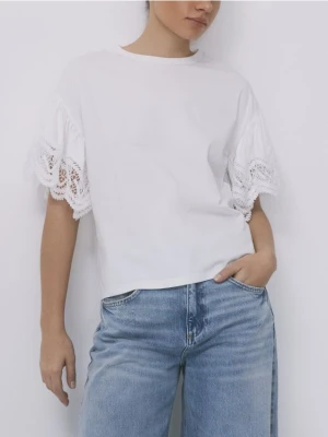 Reserved - Bluzka z ozdobnymi rękawami - biały