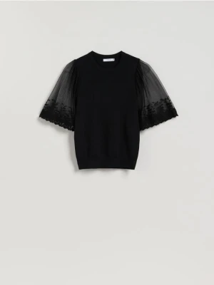 Reserved - Bluzka z ozdobnymi rękawami - czarny