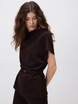 Reserved - Bluzka z paskiem - ciemnobrązowy