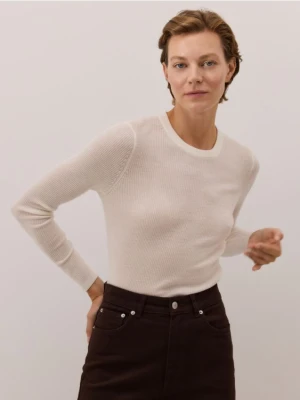 Reserved - Bluzka z wełny merino - złamana biel
