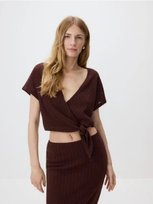 Reserved - Bluzka z wiązaniem - ciemnobrązowy