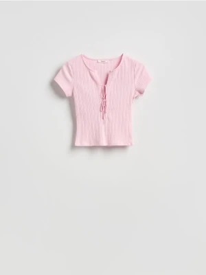 Reserved - Bluzka z wiązaniem - pastelowy róż