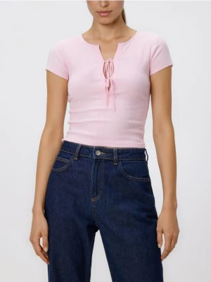 Reserved - Bluzka z wiązaniem - pastelowy róż