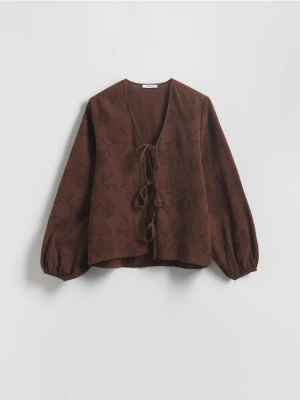 Reserved - Bluzka z wiązaniem z przodu - ciemnobrązowy